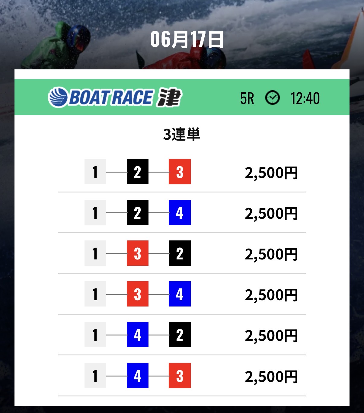 競艇事変　競艇予想サイト　無料予想　2026年6月17日　昼　レース　津　5R