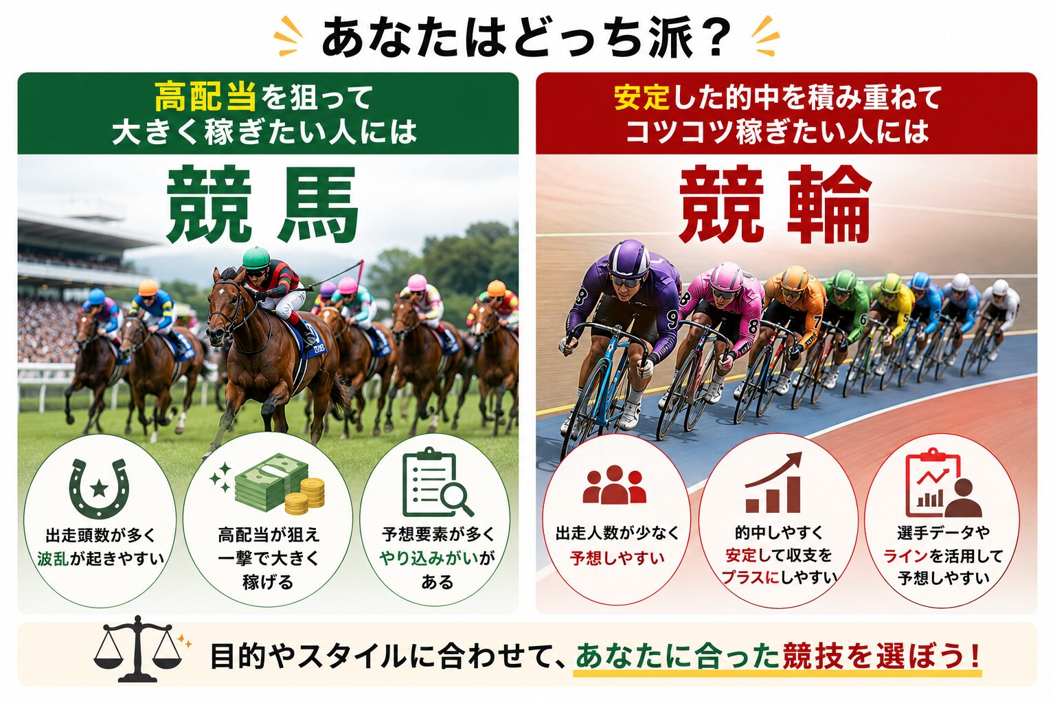 競輪　競馬　勝てる　稼げる　比較　当たらない
