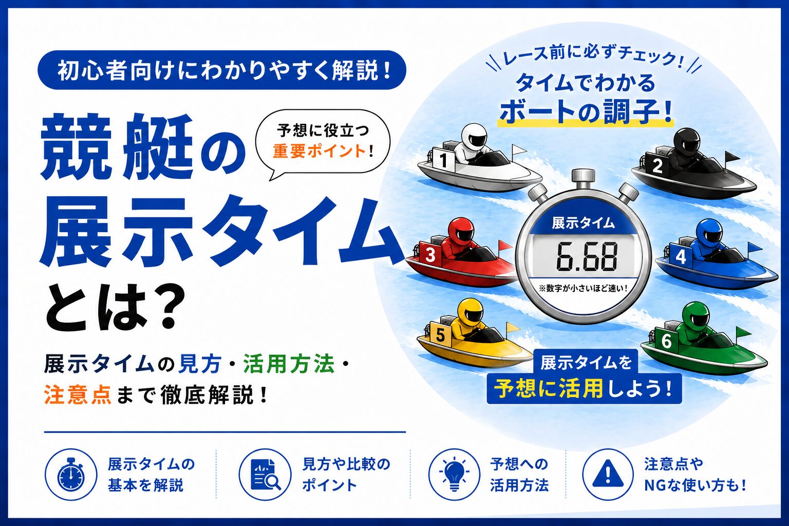競艇の展示タイムとは？初心者向けに見方や予想への活用方法を解説