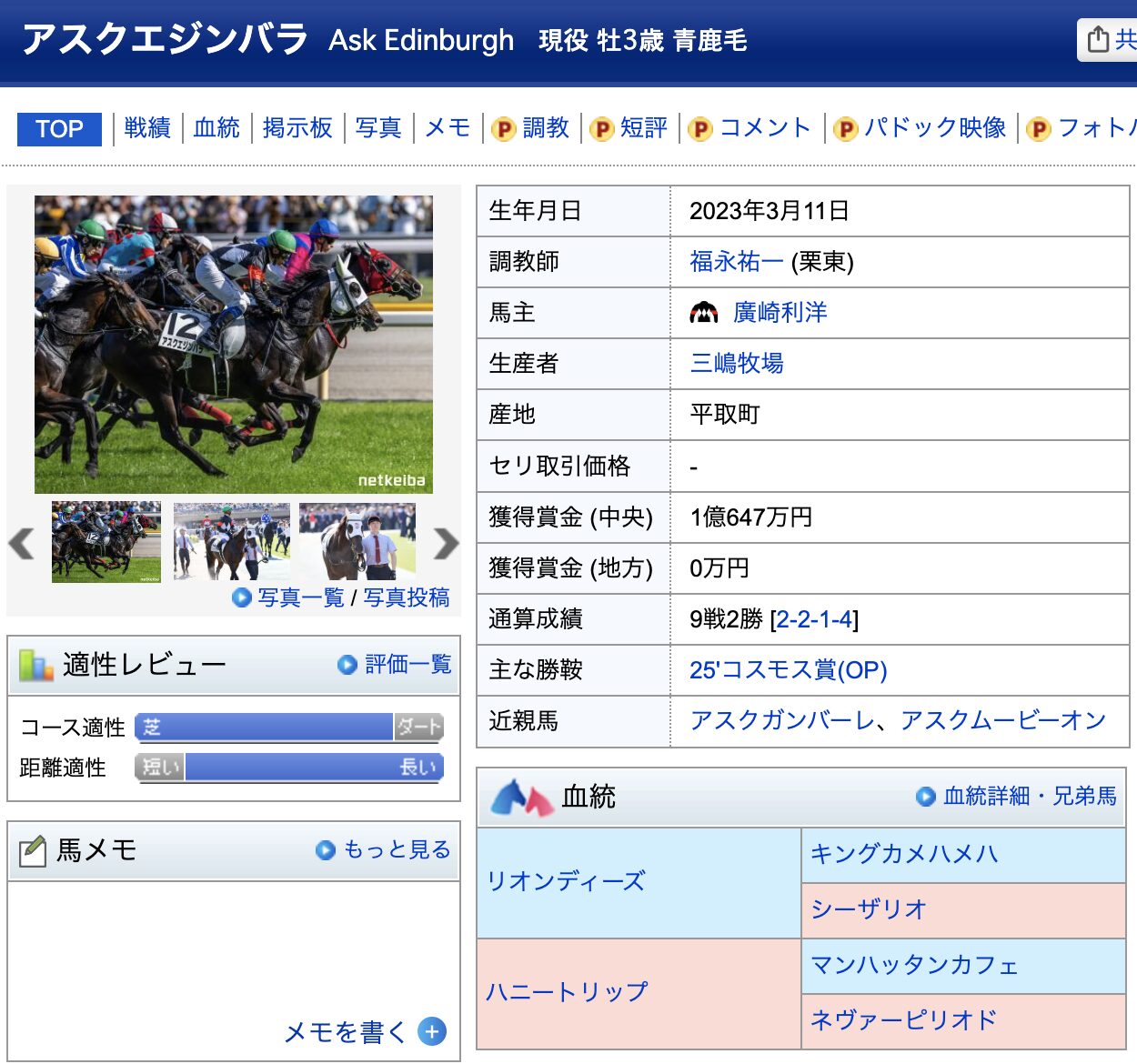 アスクエジンバラ 競馬 競走馬