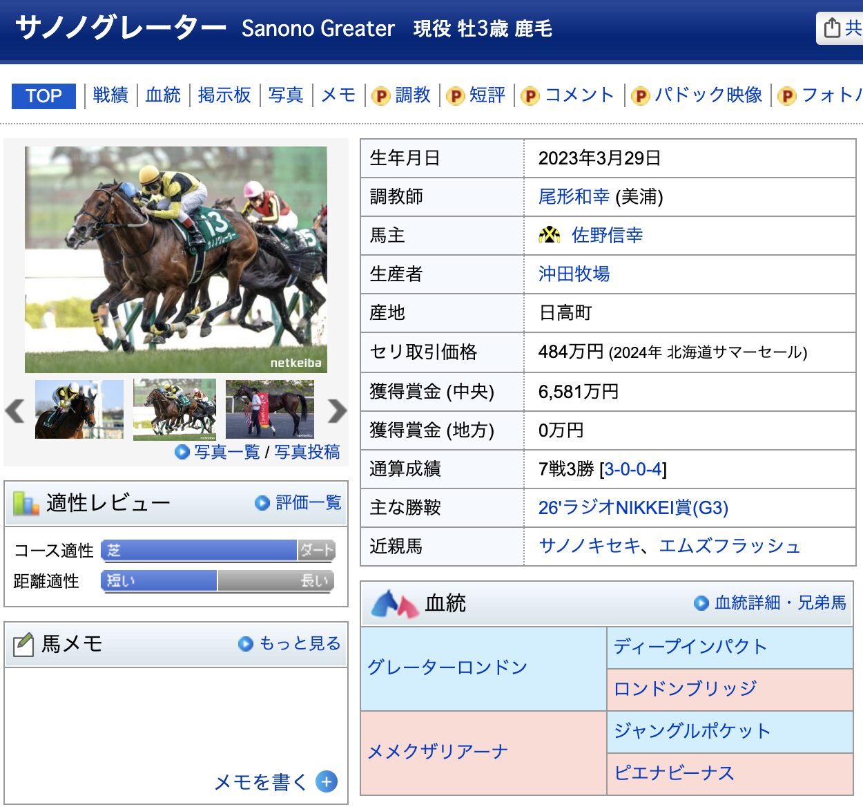 サノノグレーター 競馬 競走馬