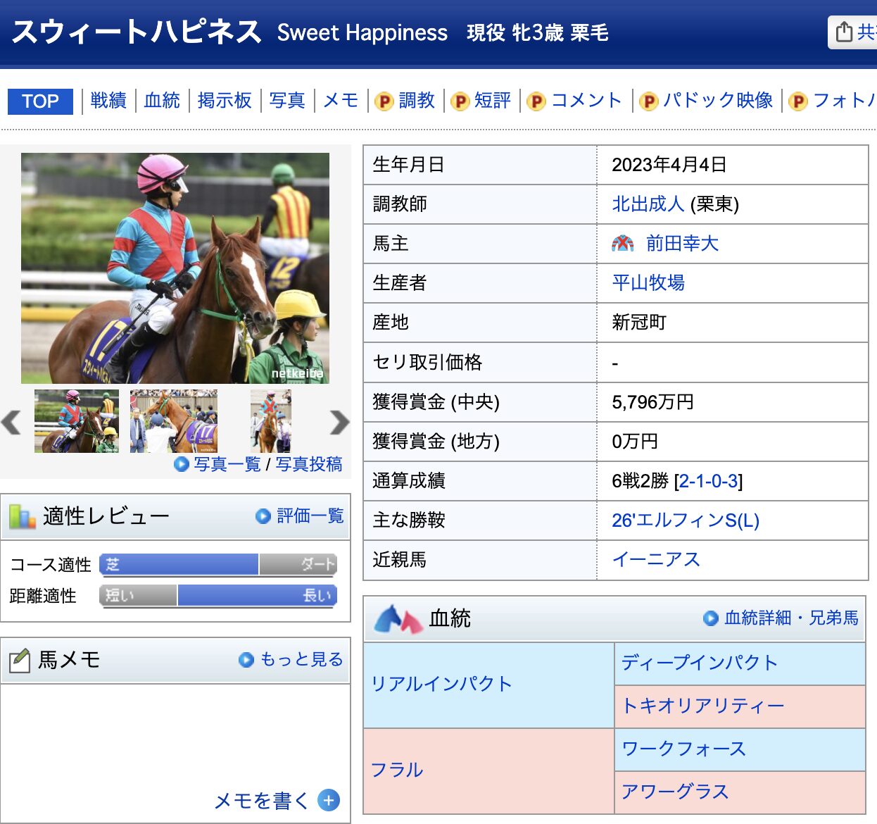 スウィートハピネス　競馬　競走馬