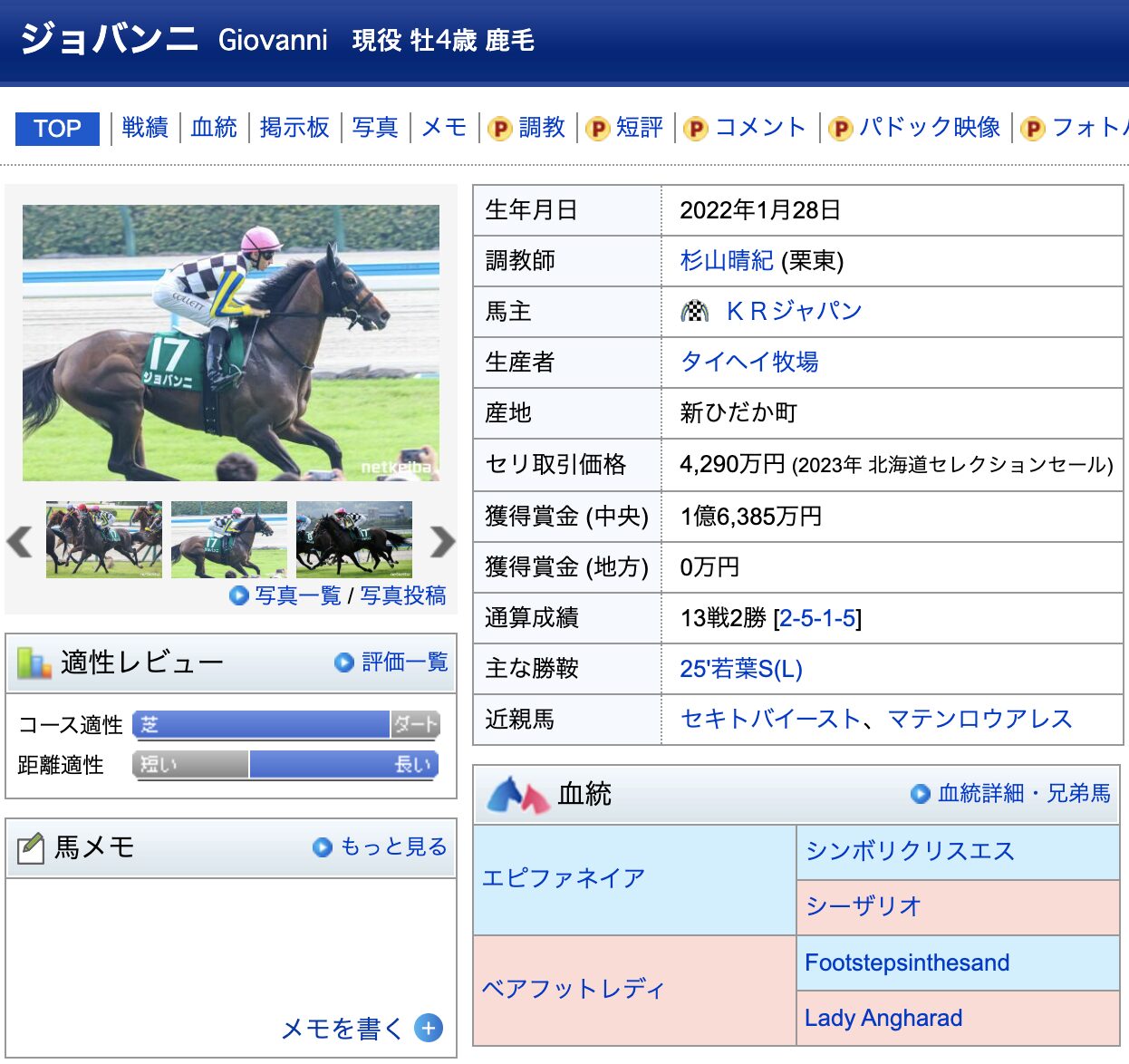 ジョバンニ 競馬 競走馬