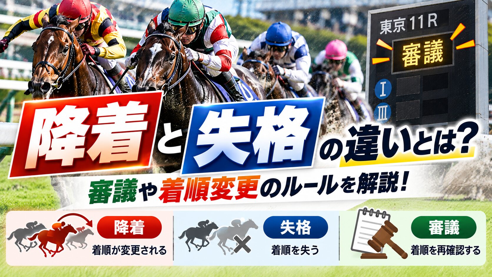 競馬の「降着」と「失格」の違いとは？審議や着順変更のルールを解説！