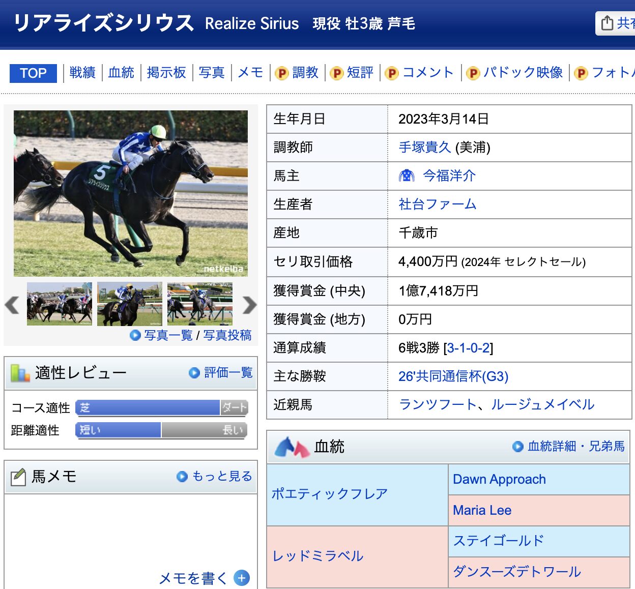 リアライズシリウス　競走馬　競馬