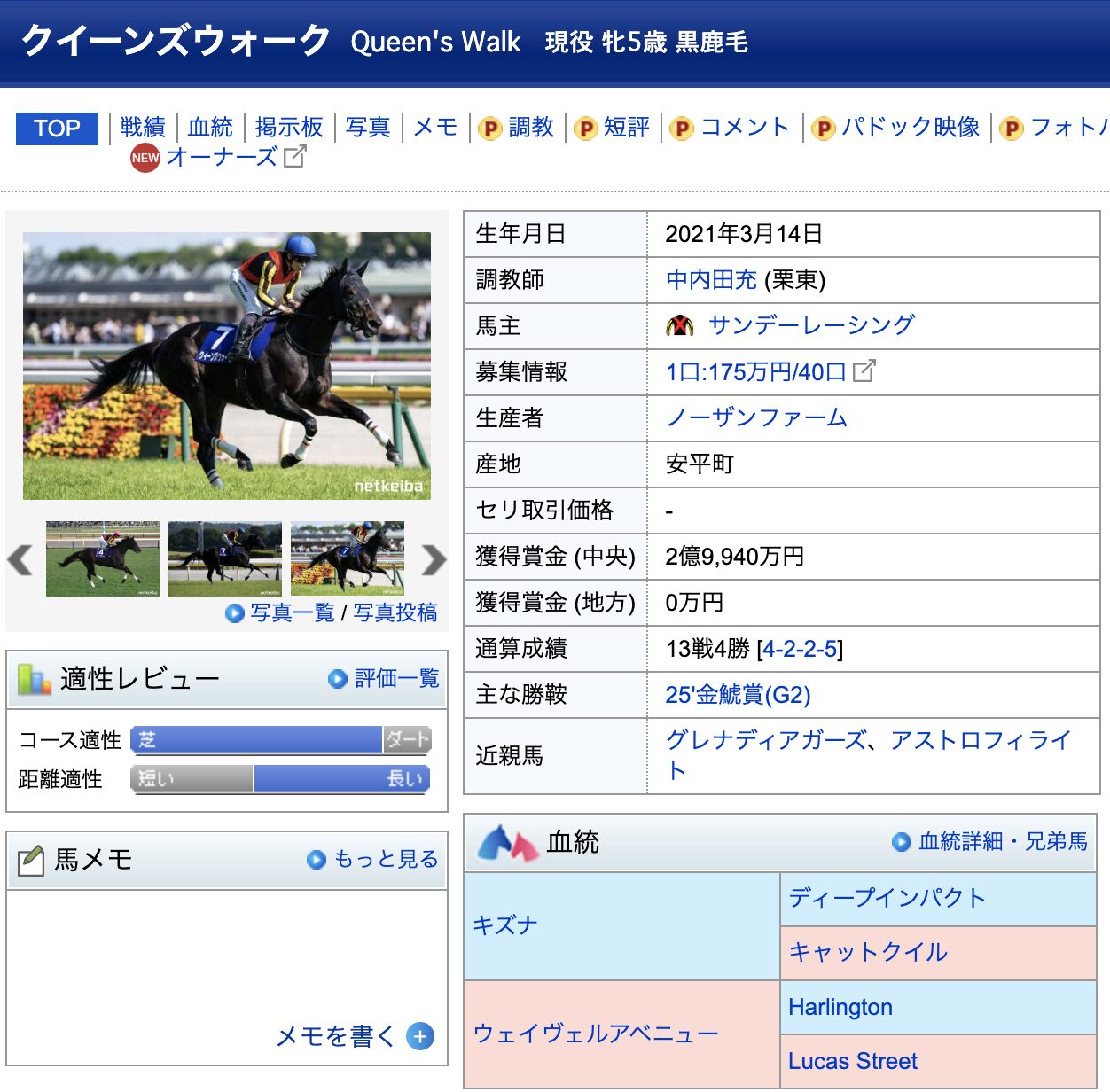 競馬　競走馬　クイーンズウォーク
