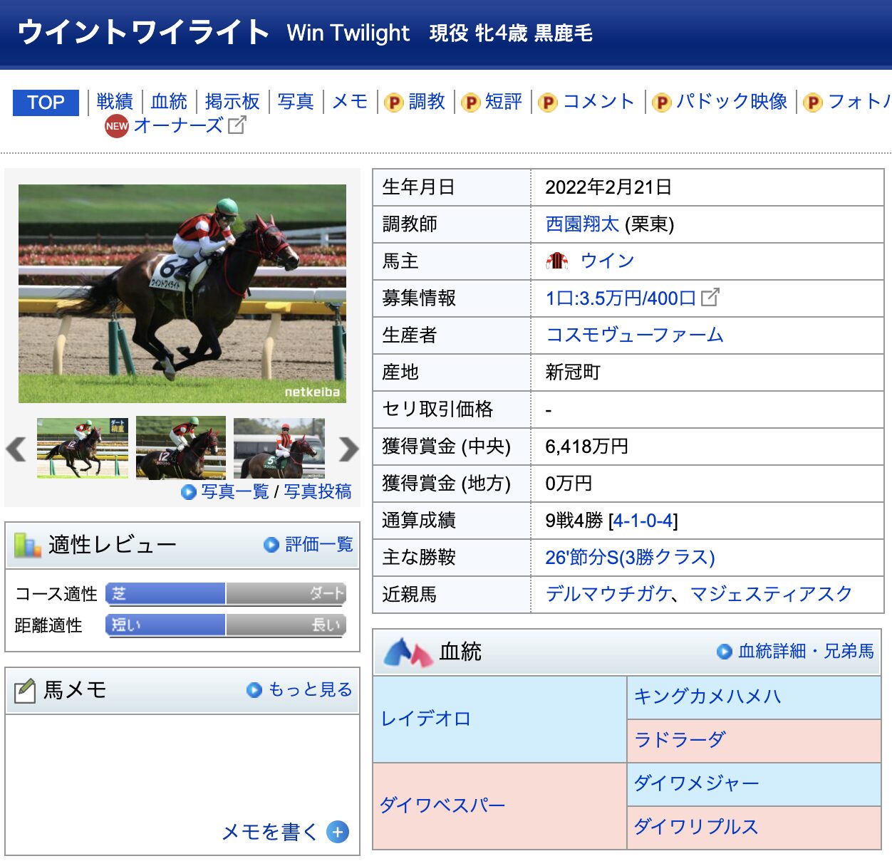 競馬　競走馬　ウイントワイライト