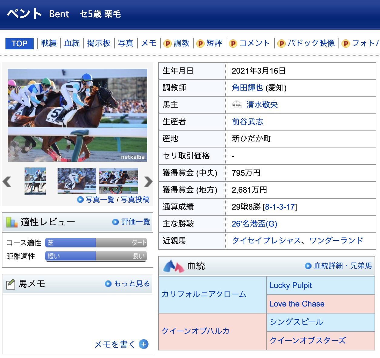 競馬　競走馬　ベント